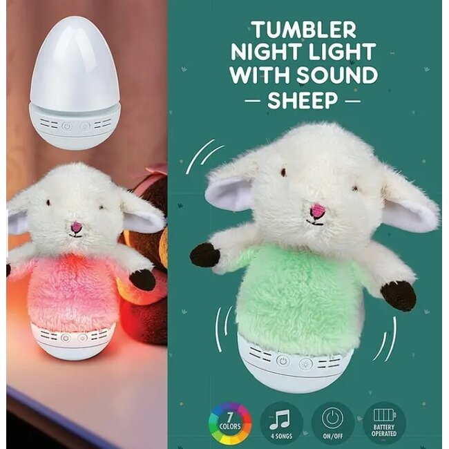 Tumbler - Nachtlampje met Geluid – Schaap – 7 kleuren – 4 liedjes – 18+ maanden