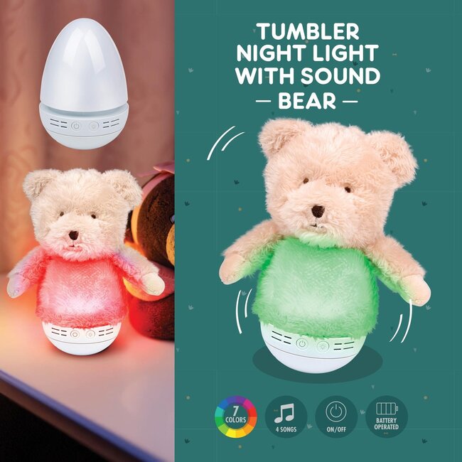 Tumbler - Nachtlampje met Geluid – Beer – 7 kleuren – 4 liedjes – 18+ maanden