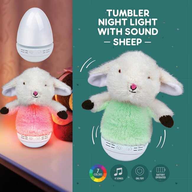 Tumbler - Nachtlampje met Geluid – Schaap – 7 kleuren – 4 liedjes – 18+ maanden