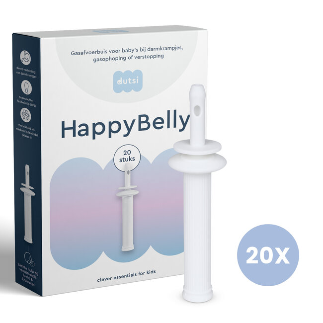 Dutsi Dutsi - HappyBelly - Oplossing voor Darmkrampjes Baby & Buikkrampjes Baby - Gas Opluchting Buisjes met Veiligheidsstop - 100% Natuurlijk – 20-Pack