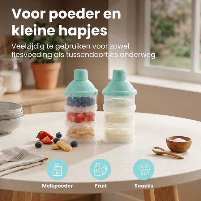 Dutsi - Melkpoeder Bewaarbakjes - 2 Stuks - Melkpoeder Toren met Schenktuit - BPA-vrij - Melkpoeder Doseerdoosjes - Stapelbaar