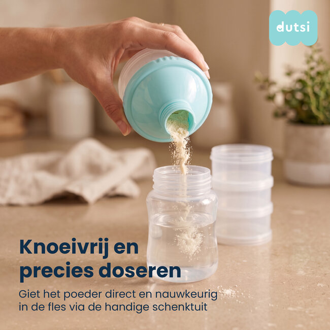 Dutsi - Melkpoeder Bewaarbakjes - 2 Stuks - Melkpoeder Toren met Schenktuit - BPA-vrij - Melkpoeder Doseerdoosjes - Stapelbaar