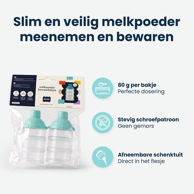 Dutsi - Melkpoeder Bewaarbakjes - 2 Stuks - Melkpoeder Toren met Schenktuit - BPA-vrij - Melkpoeder Doseerdoosjes - Stapelbaar