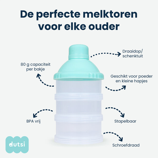 Dutsi - Melkpoeder Bewaarbakjes - 2 Stuks - Melkpoeder Toren met Schenktuit - BPA-vrij - Melkpoeder Doseerdoosjes - Stapelbaar