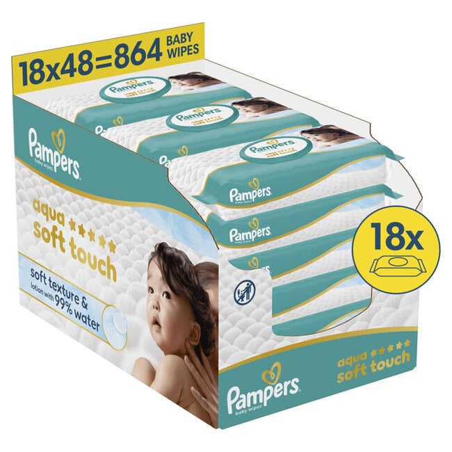 Pampers Pampers Billendoekjes Aqua Soft Touch 18x48 = 864 stuks