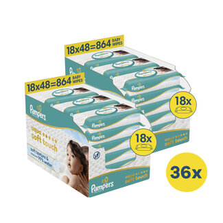Pampers Pampers Billendoekjes Aqua Soft Touch  - 2 Dozen = 36 pakken billendoekjes