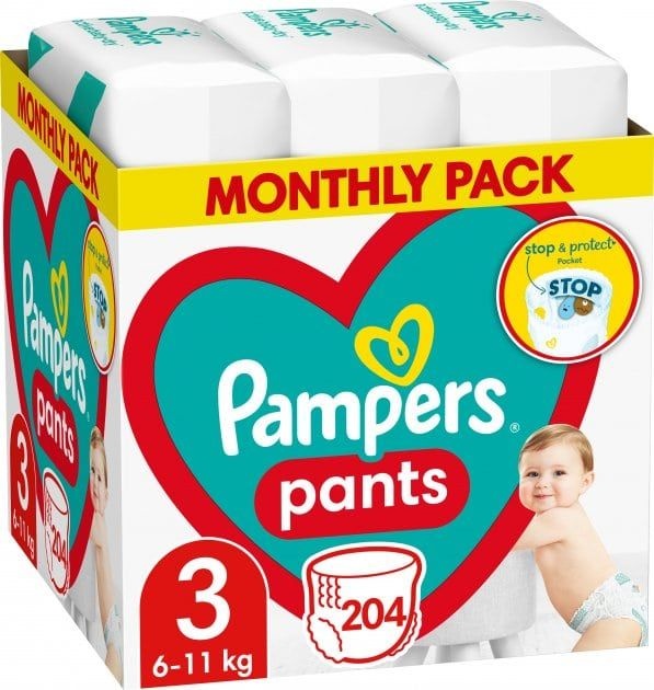Pampers  Baby Dry Pants - Maat 3 - Maandbox - 204 stuks - 6/11 KG