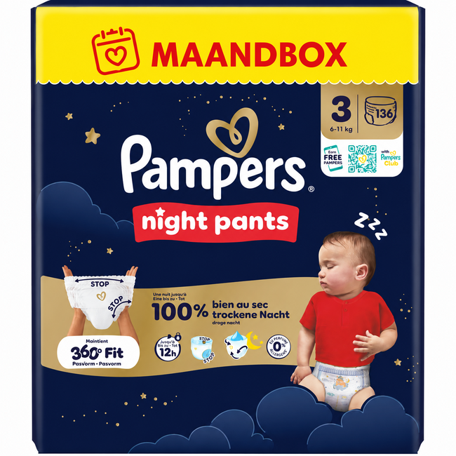 Pampers Pampers - Night Pants - Maat 3 - Maandbox - 136 stuks - 6/11 KG
