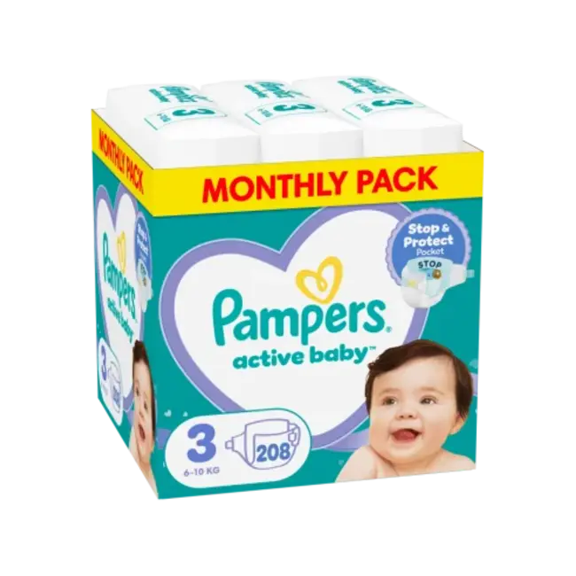 Pampers - Active Baby  - Maat 3 - Maandbox - 208 stuks - 6/10KG