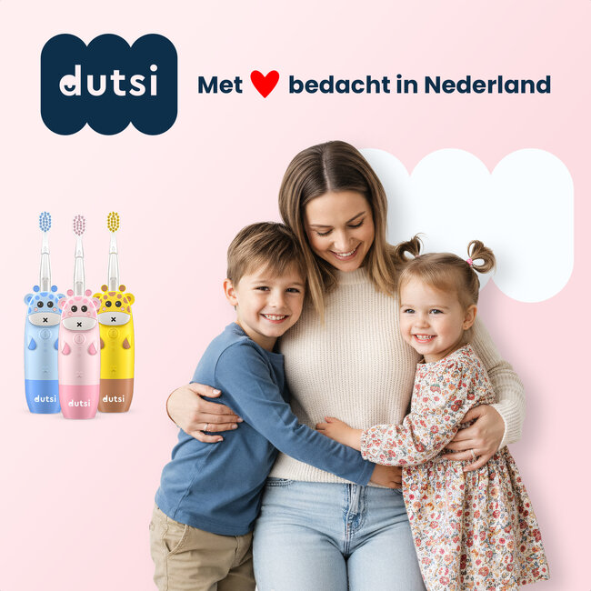 Dutsi - Elektrische Kindertandenborstel – Sonisch – Voor Kinderen tot 6 Jaar – Met Timer – Oplaadbaar – Extra Zachte Borstel – 4 Opzetborstels – Roze
