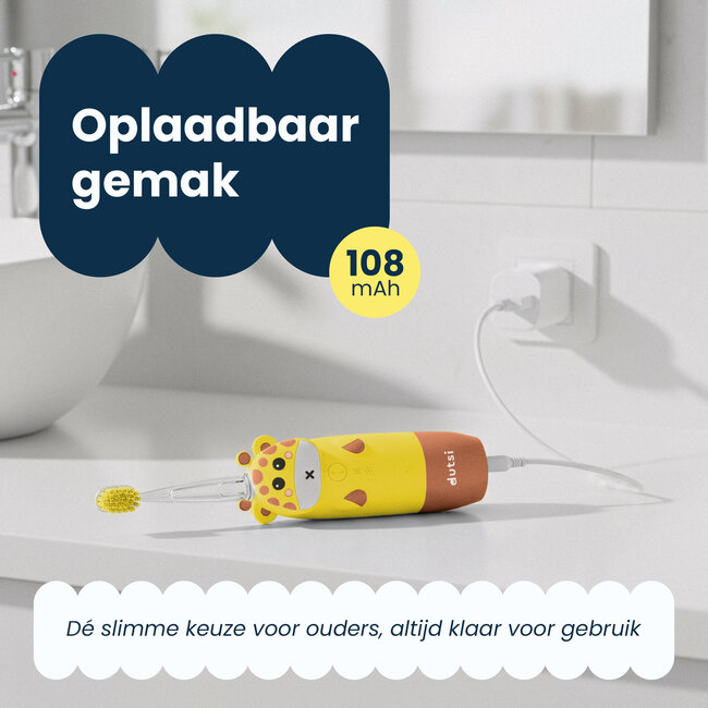 Dutsi - Elektrische Kindertandenborstel – Sonisch – Voor Kinderen tot 6 Jaar – Met Timer – Oplaadbaar – Extra Zachte Borstel – 4 Opzetborstels – Geel