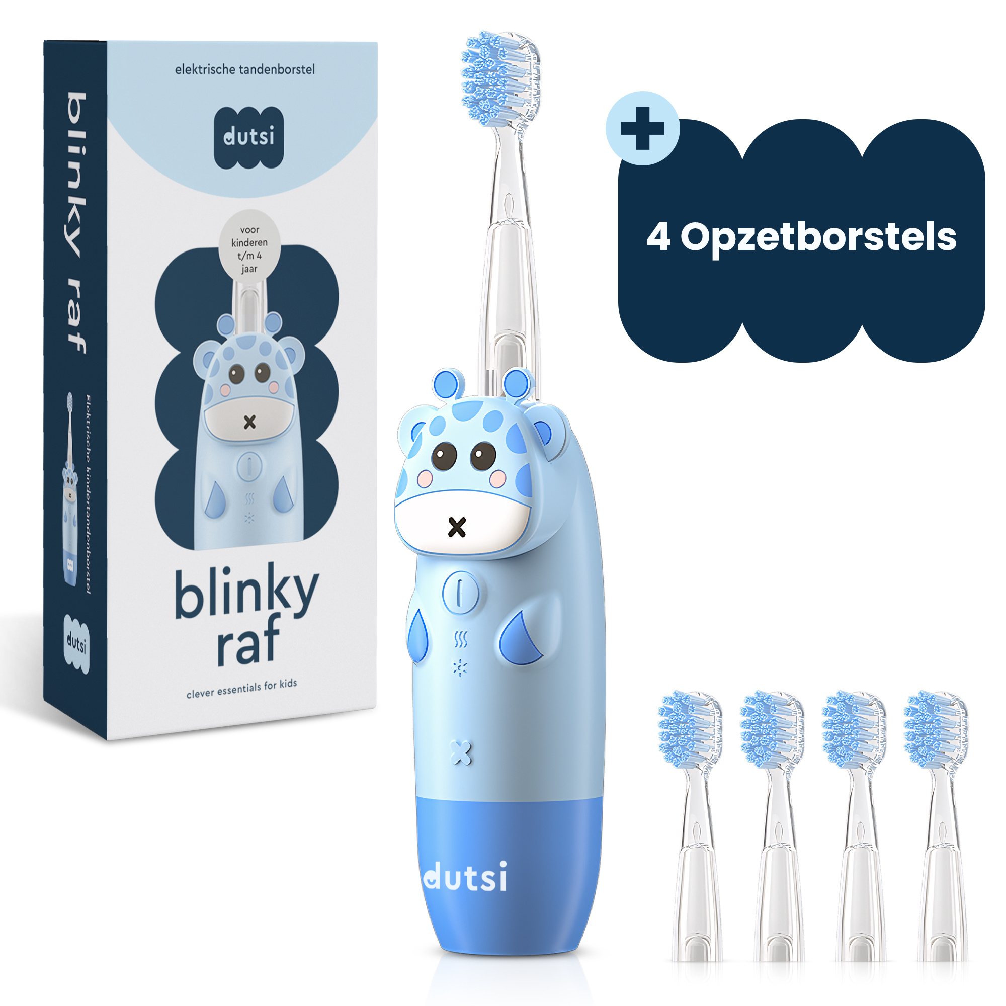 Dutsi  Elektrische Kindertandenborstel � Sonisch � Voor Kinderen tot 6 Jaar � Met Timer � Oplaadbaar � Extra Zachte Borstel � 4 Opzetborstels � Blauw