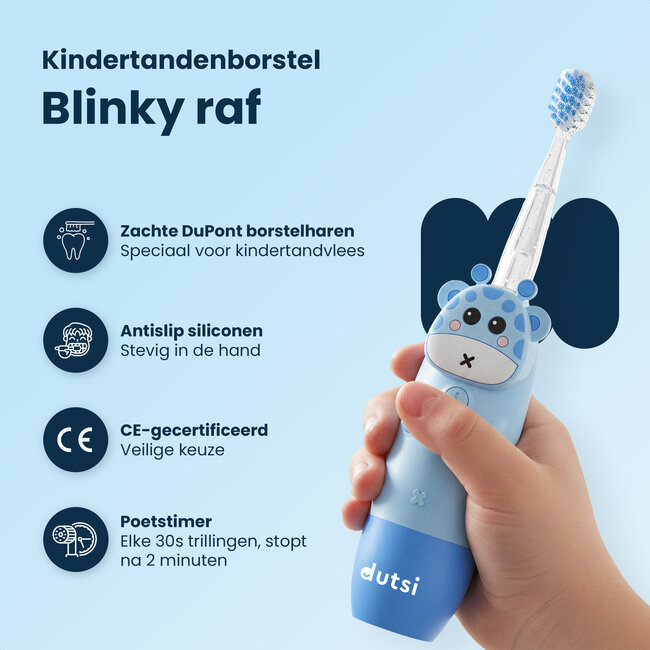 Dutsi - Elektrische Kindertandenborstel – Sonisch – Voor Kinderen tot 6 Jaar – Met Timer – Oplaadbaar – Extra Zachte Borstel – 4 Opzetborstels – Blauw
