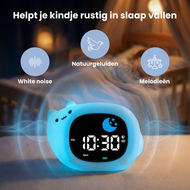 Dutsi - Sleepy Luna - 3-in-1 Slaaptrainer Katje – Slaapwekker - Nachtlampje - White Noise