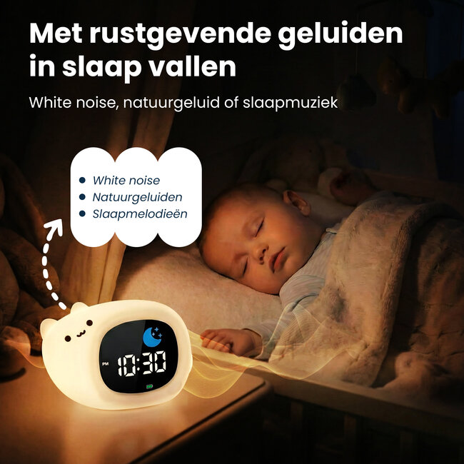 Dutsi - Sleepy Luna - 3-in-1 Slaaptrainer Katje – Slaapwekker - Nachtlampje - White Noise