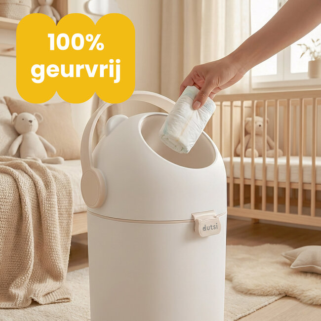 Dutsi - Luieremmer PLUS – 100% Geurvrij & Extra Stabiel – 10L inhoud - Incl. 40 Zakjes - Beige/Taupe