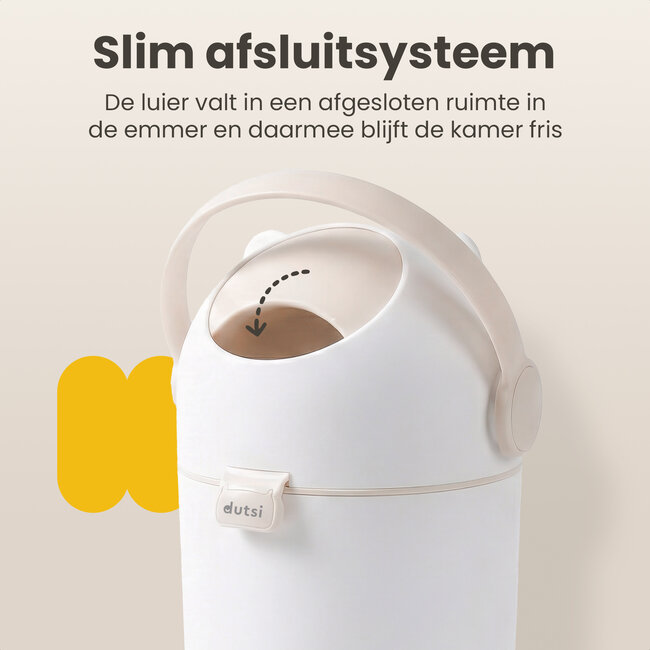 Dutsi - Luieremmer PLUS – 100% Geurvrij & Extra Stabiel – 10L inhoud - Incl. 40 Zakjes - Beige/Taupe
