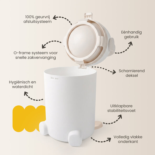 Dutsi - Luieremmer PLUS – 100% Geurvrij & Extra Stabiel – 10L inhoud - Incl. 40 Zakjes - Beige/Taupe