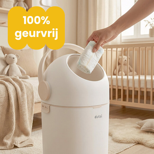 Dutsi - Design Luieremmer – 100% Geurvrij & Universeel – Ruimte voor 20 luiers - Incl. 40 Zakjes - Beige