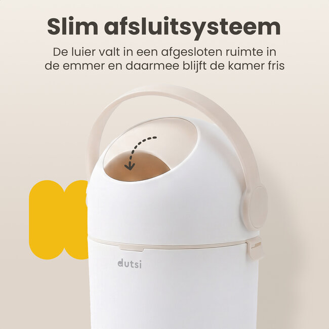 Dutsi - Design Luieremmer – 100% Geurvrij & Universeel – Ruimte voor 20 luiers - Incl. 40 Zakjes - Beige