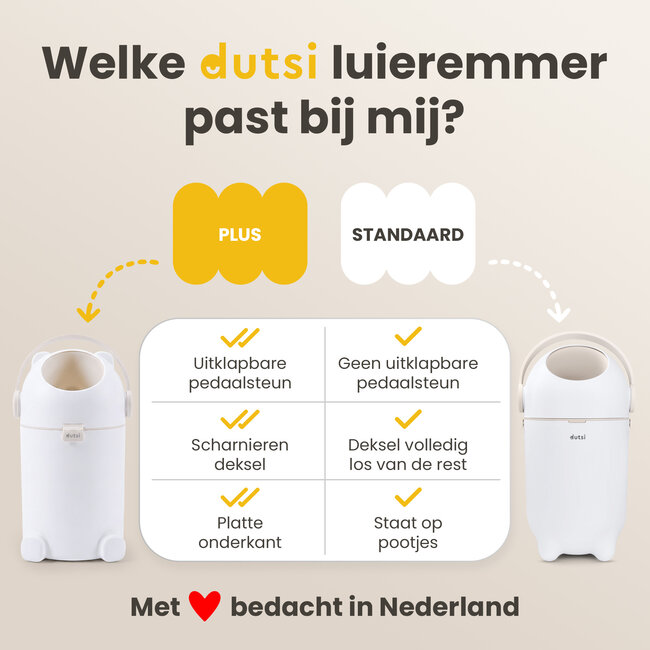 Dutsi - Design Luieremmer – 100% Geurvrij & Universeel – Ruimte voor 20 luiers - Incl. 40 Zakjes - Beige