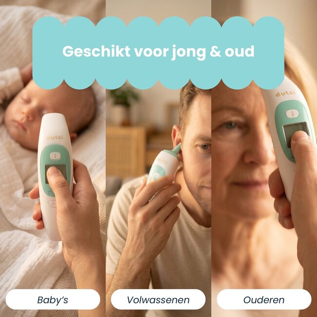 Dutsi Thermometer - Oorthermometer & Voorhoofd Thermometer - Digitale Koortsthermometer voor Baby & Volwassene - Snel & Nauwkeurig - Inclusief batterijen