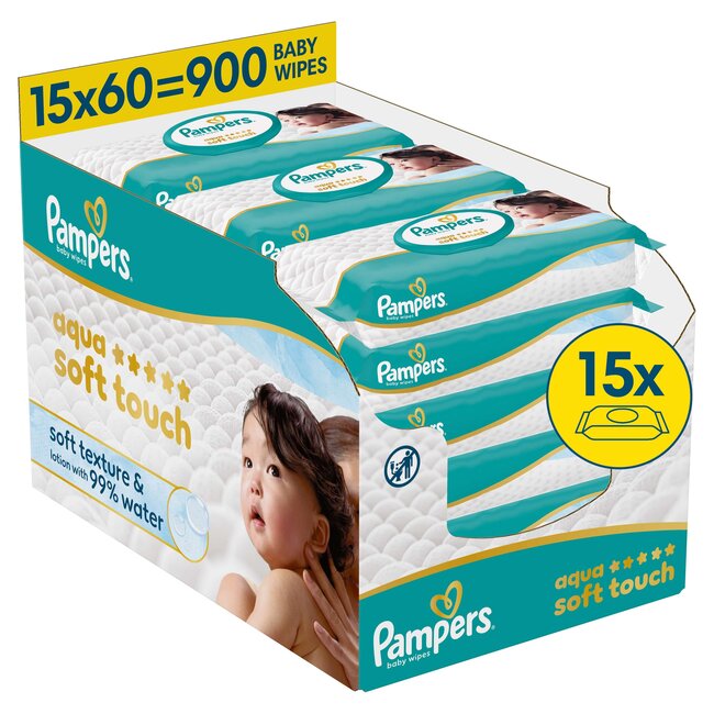 Pampers Pampers - Aqua Soft Touch Babydoekjes - 15 x 60 = 900 Billendoekjes