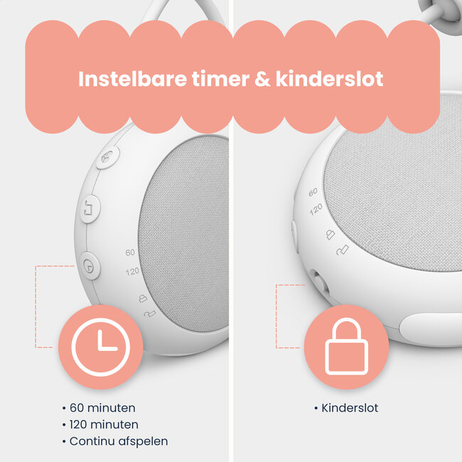 Dutsi - Snoozy Luna - White Noise Machine - 10 Geluiden - Timer - Nachtlampje - Cloud White