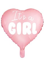 PartyDeco Folie ballon roze hart 'It's a girl' | 48 cm
