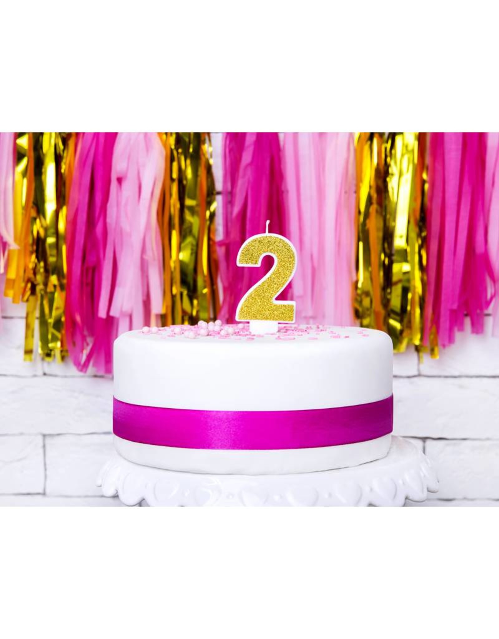 PartyDeco Verjaardagskaarsje goud & glitter | cijfer 2