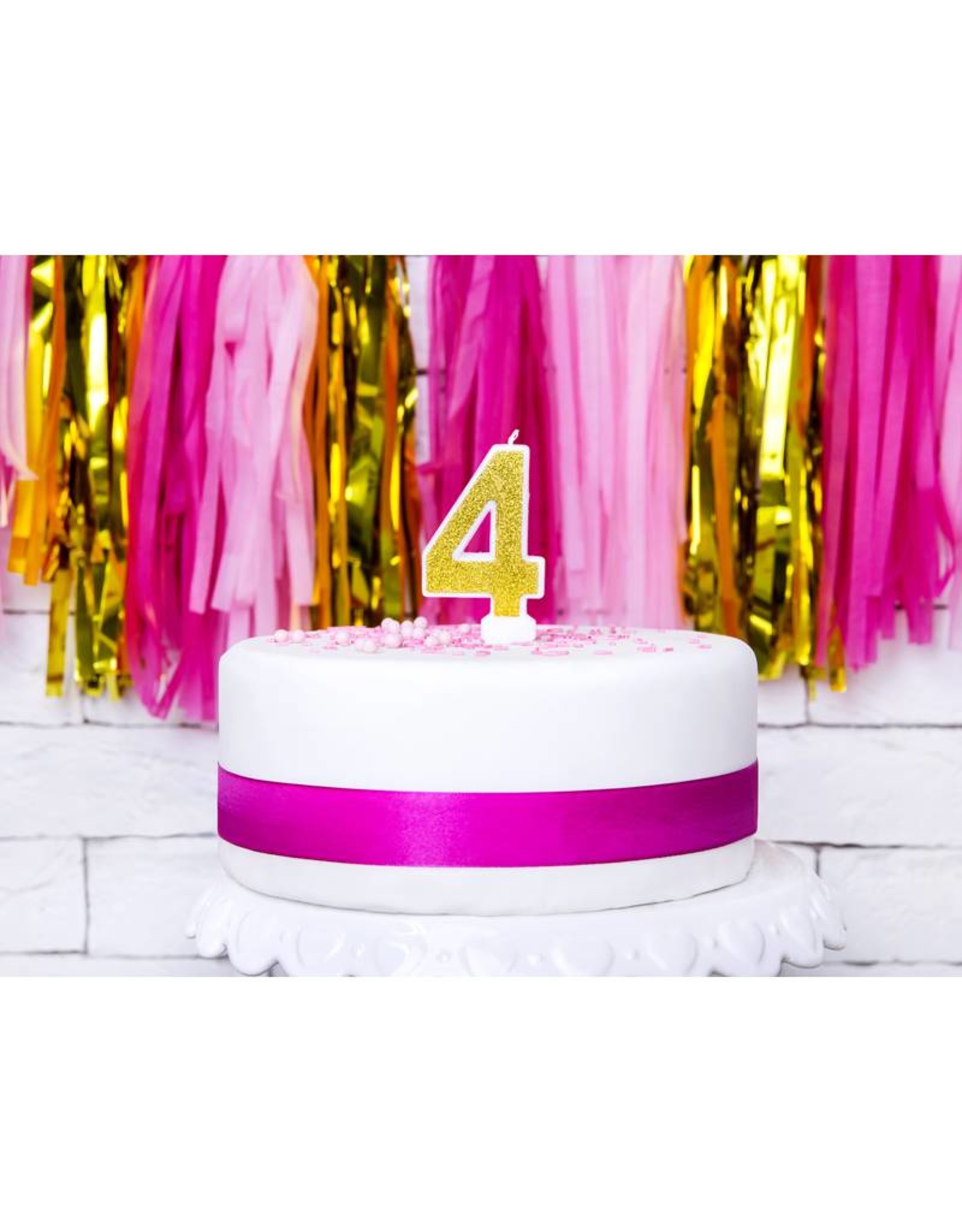 PartyDeco Verjaardagskaarsje goud & glitter | cijfer 4