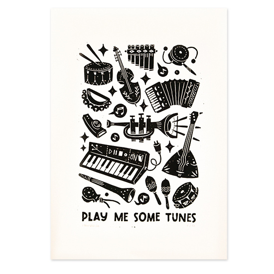 Play Me Some Tunes Block Print 30x50cm - The Maker Store