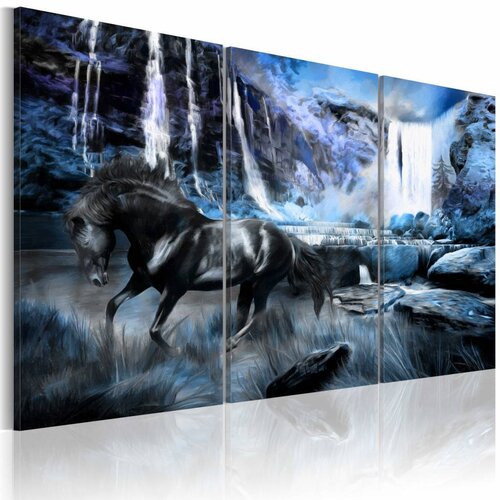 Schilderij Zwart paard voor waterval II