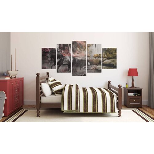 Schilderij Zwart paard voor waterval V