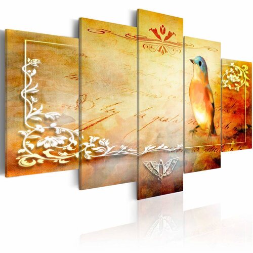 Schilderij - Vogel in oranje