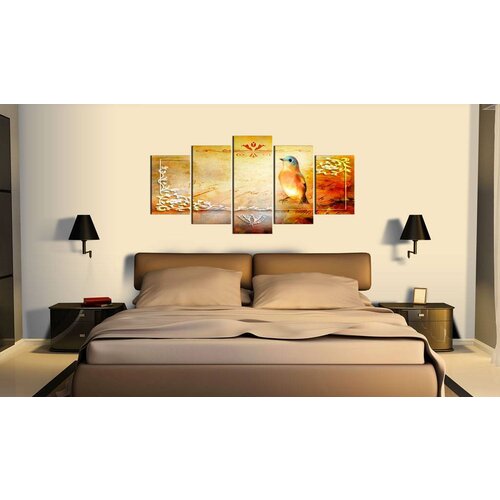 Schilderij - Vogel in oranje