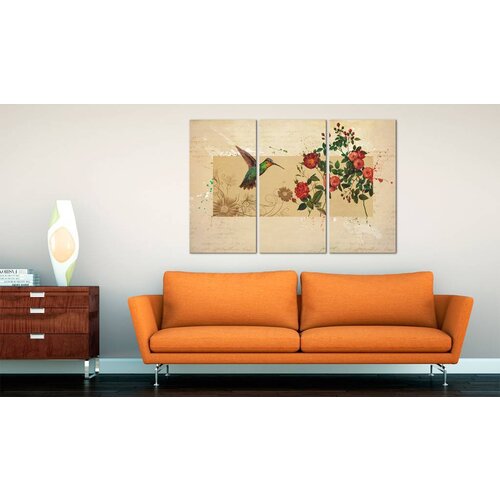 Schilderij - Kolibrie en rozen