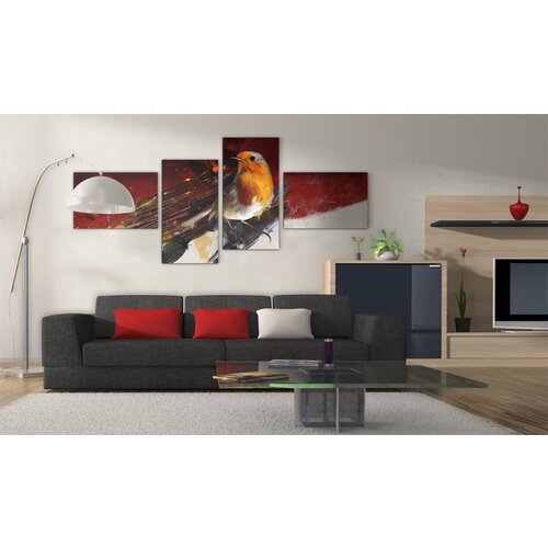 Schilderij - Vogeltje op vier delen