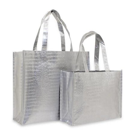 100 x Croco shoppers - 32+12 x25 Zilver gemetaliseerd