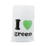  500 x Plastiktragetaschen mit ausgestanztem Griff 45 x 50 + 2 x 5 cm., schwarz/grün I Love Green Dessin