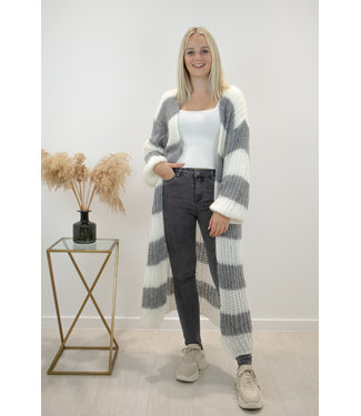 STRIPE Long knitted gilet - white/grey