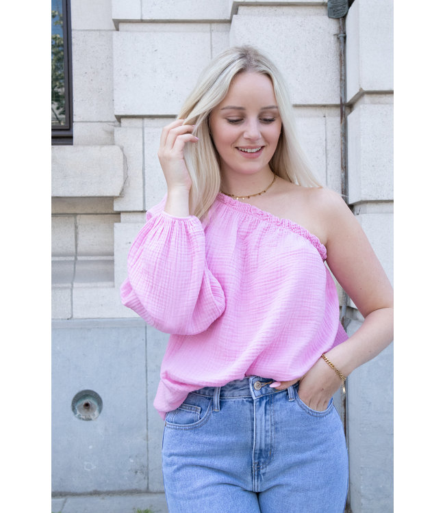 Tetra one shoulder blouse - pink