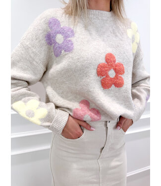 Round flower sweater - beige