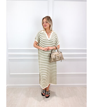 Knitted stripe dress - kaki