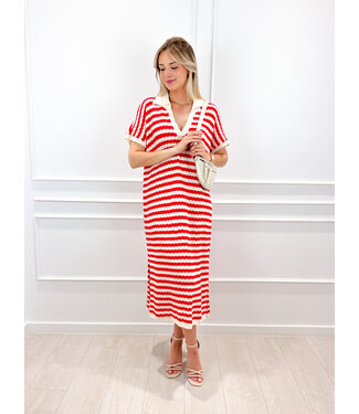 Knitted stripe dress - red