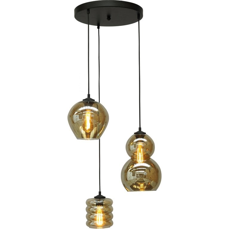 Hanglamp Quinto smoke 3lichts op ronde plaat van 35 cm