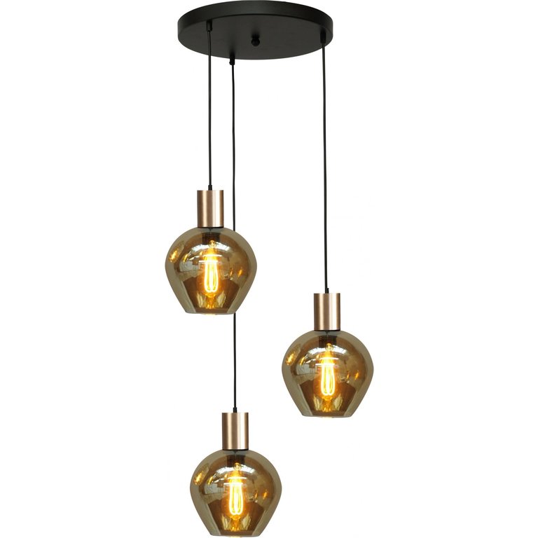 Hanglamp Bounty 3lichts mat goud met bolglas Rond