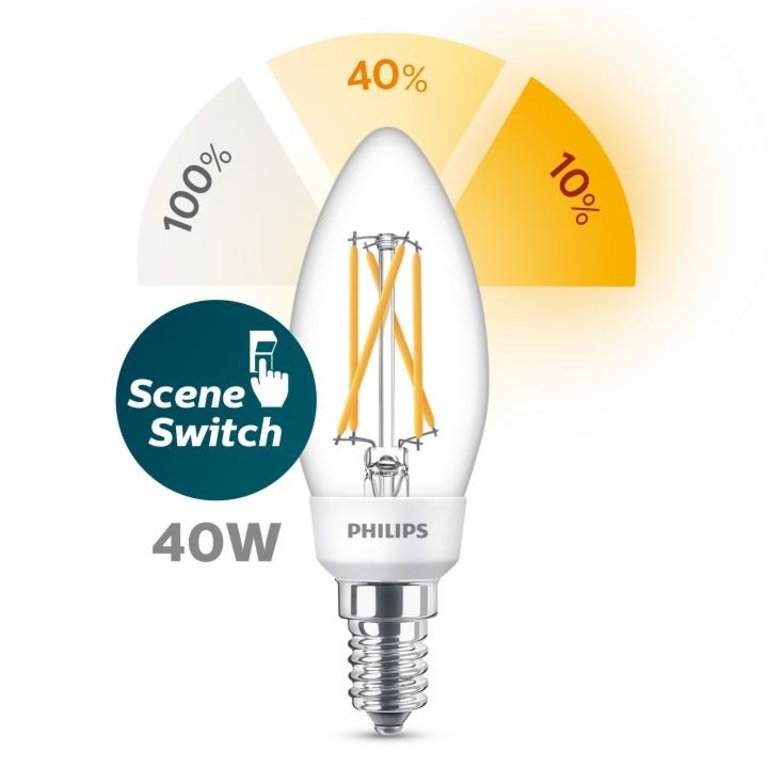 LED SceneSwitch Kaars E14 Transparant 40W  Warm Wit Licht