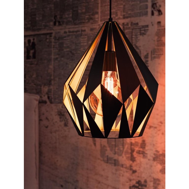 Hanglamp Carlton 1Lichts Zwart/Koper 38 cm