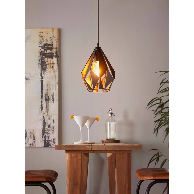 Hanglamp Carlton 1Lichts Zwart/Koper 20 cm